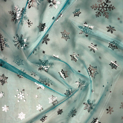 FS661_3 Snowflake Foil Organza | Fabric | brown, Christmas, dressmaking, Fabric, fabrics, fashion fabric, FS490, Green, Grey, leggings, leopard, Nylon, Organsa, Organza, Pink, Plain, SALE, see through, sewing, skirt, Snowflake, Snowflakes, Transparent, White, XMAS | Fabric Styles