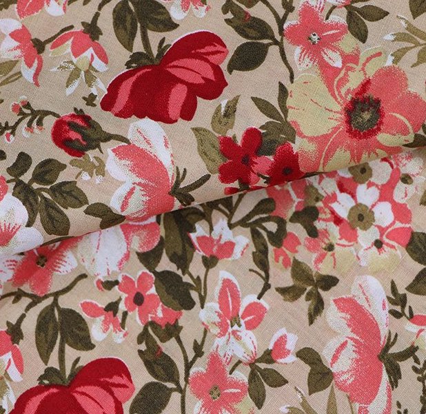 FS818_2 Beige Floral Cotton Poplin | Fabric | Button, Buttons, Cotton, Cotton Poplin, drape, Fabric, fashion fabric, Floral, Flower, Kids, making, Rose, Roses, Sale, sewing, Skirt | Fabric Styles