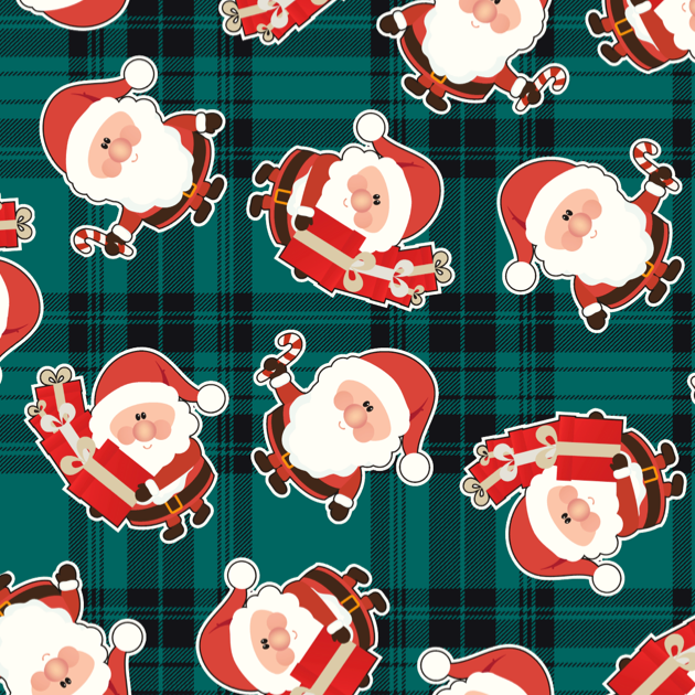 FS079_2 Christmas Tartan Santa Spun Polyester Jersey Knit Stretch Fabric Green | Fabric | Christmas, fabric, Green, jersey, polyester, presents, santa, Santa Clause, snowflakes, Soft, spun polyester, Spun Polyester Elastane, Tartan, Teal, xmas | Fabric Styles