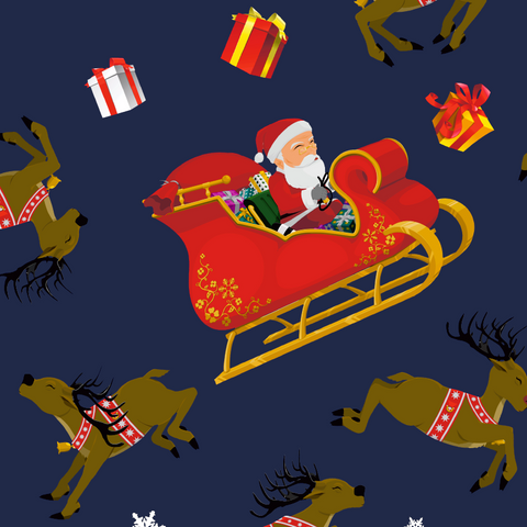 FS411 Santa Sleigh | Fabric | blue, Fabric, Gift, Gifts, Navy, Present, Presents, Reindeer, reindeers, rudolf, Santa Clause, Sled, Sleigh, Spun Polyester, Spun Polyester Elastane, xmas | Fabric Styles