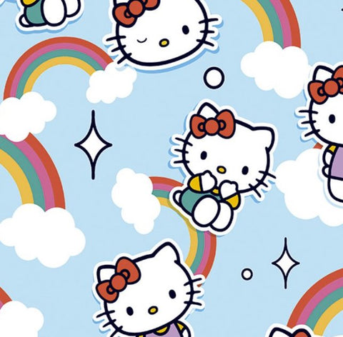 FS892_1 Hello Kitty Kawaii Cotton | Fabric | Animal, Baby, Ball, Beach, Bob, Brand, Branded, Cartoon, Cartoon Network, Children, comic, comics, Cotton, Fabric, fashion fabric, George, Hello, Hello Kitty, hero, Kids, Kitty, Light blue, logo, making, Rainbow, Rainbows | Fabric Styles