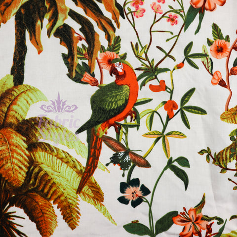 FS774_1 Tropical Parrot Viscose | Fabric | Animal, drape, elastane, Fabric, fashion fabric, Floral, jersey, making, mono chrome, Parrot, Rayon, Sale, sewing, stretch, Stretchy, Tropical, Viscose | Fabric Styles