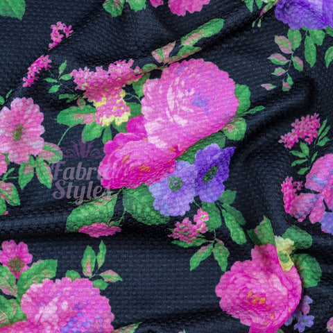 FS973 Pink Purple Rose Floral Square Jacquard Knit Fabric | Fabric | blue, broom, Children, drape, elastane, Fabric, fashion fabric, Floral, Flower, jersey, Kids, Knit, Knitwear, Loungewear, making, Pink, Polyester, Potions, Potter, sale, sewing, Skirt, Stretchy | Fabric Styles