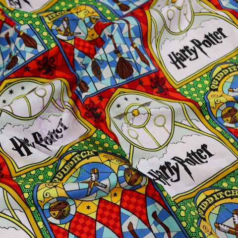 FS635_19 Harry Potter Stained Glass Broomsticks | Fabric | Cotton, Fabric, FS635, Harry Potter, Quidditch | Fabric Styles