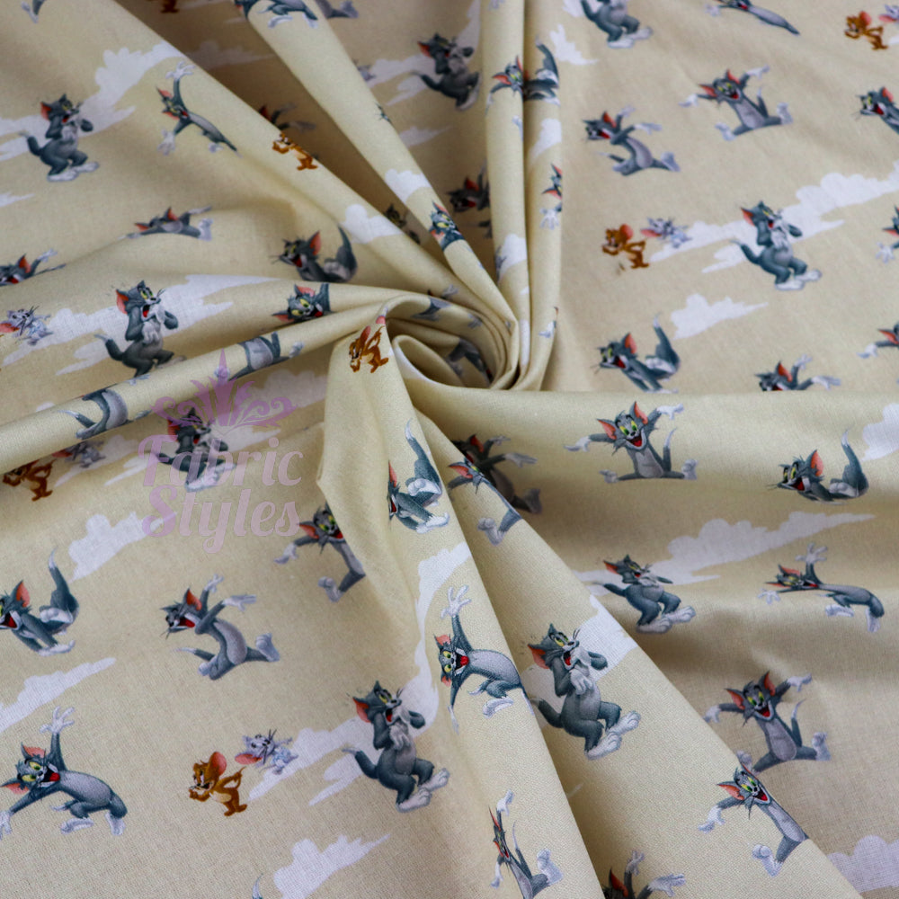 FS934_1 Tom and Jerry | Fabric | blue, Brand, Branded, cartoon, Cotton, drape, Fabric, fashion fabric, Jerry, Light blue, making, Skirt, Tom, Tom & Jerry, Tom and Jerry | Fabric Styles