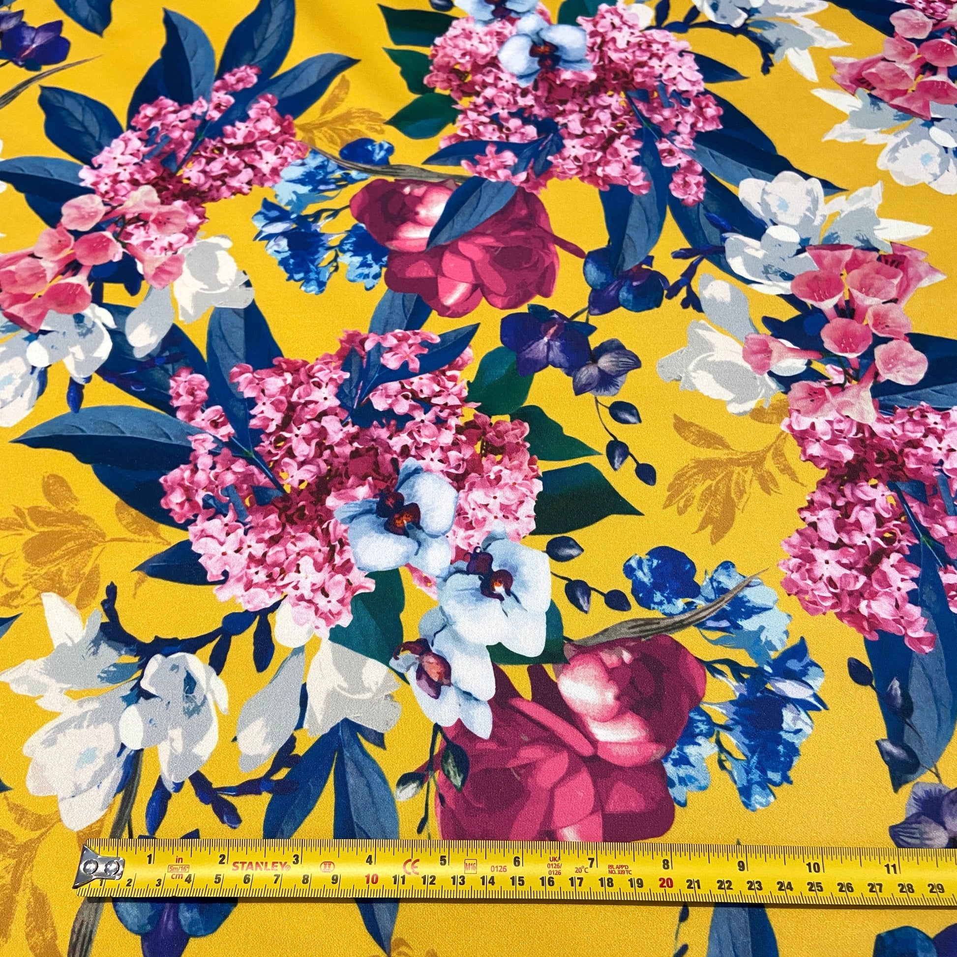 FS352 Delphinium Floral | Fabric | Babywear, Blossom, Daisy, Double Jersey, Dress making, Fabric, fashion fabric, Floral, jersey, Jersey Knit, Pink, Purple, Rompers, Scuba, Skirt, Stretch, Stretchy, Trousers, White | Fabric Styles