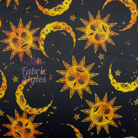 FS1046 Sun and Moon | Fabric | Black, Fabric, limited, Marcella, moon, orange, Sale, sun | Fabric Styles