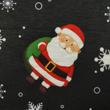 FS074 Christmas Print, Santa, Snowflakes, Sledge, Presents Spun Polyester Knit Stretch Fabric Black | Fabric | Christmas, fabric, jersey, polyester, Present, presents, rudolf, santa, Santa Clause, sledge, Snow, Snowflake, snowflakes, spun polyester, Spun Polyester Elastane, xmas | Fabric Styles