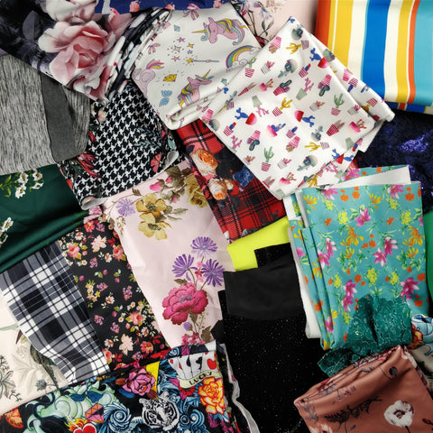 Lucky Dip Bag of Assorted Fabric Remnants | Assorted, Assortment, Bundle, Bundles, drape, Fabric, fashion fabric, Floral, Lucky, Lucky Dip, making, Remnants, Sale, Scraps, Scuba, Selection, sewing, Spun Polyester, Tie Dye, Velvet | Fabric Styles