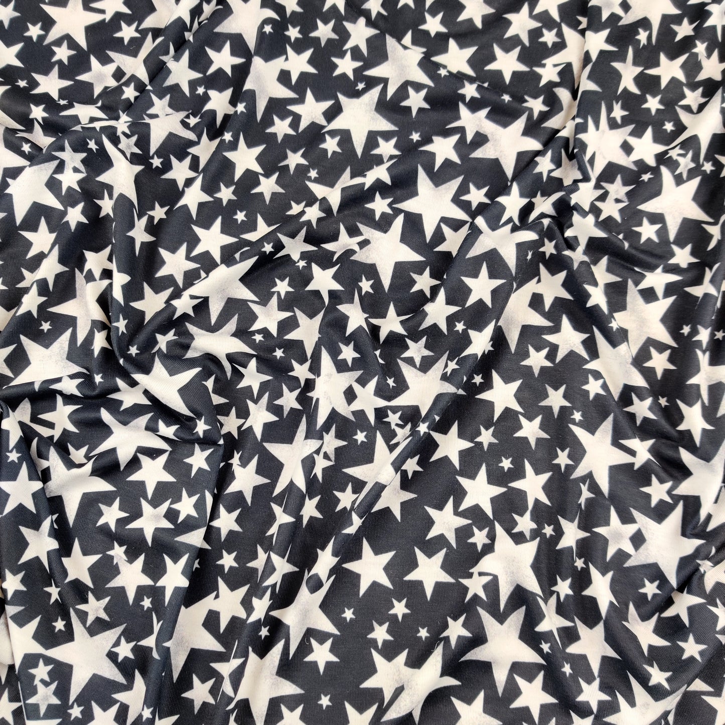 FS414_1 White Stars | Fabric | Baby, Boy, Boys, Children, drape, Fabric, fashion fabric, Kid, Kids, Night, sewing, Small Star, Spun Polyester, Spun Polyester Elastane, Star, Starry Night, Stars, Stretchy | Fabric Styles