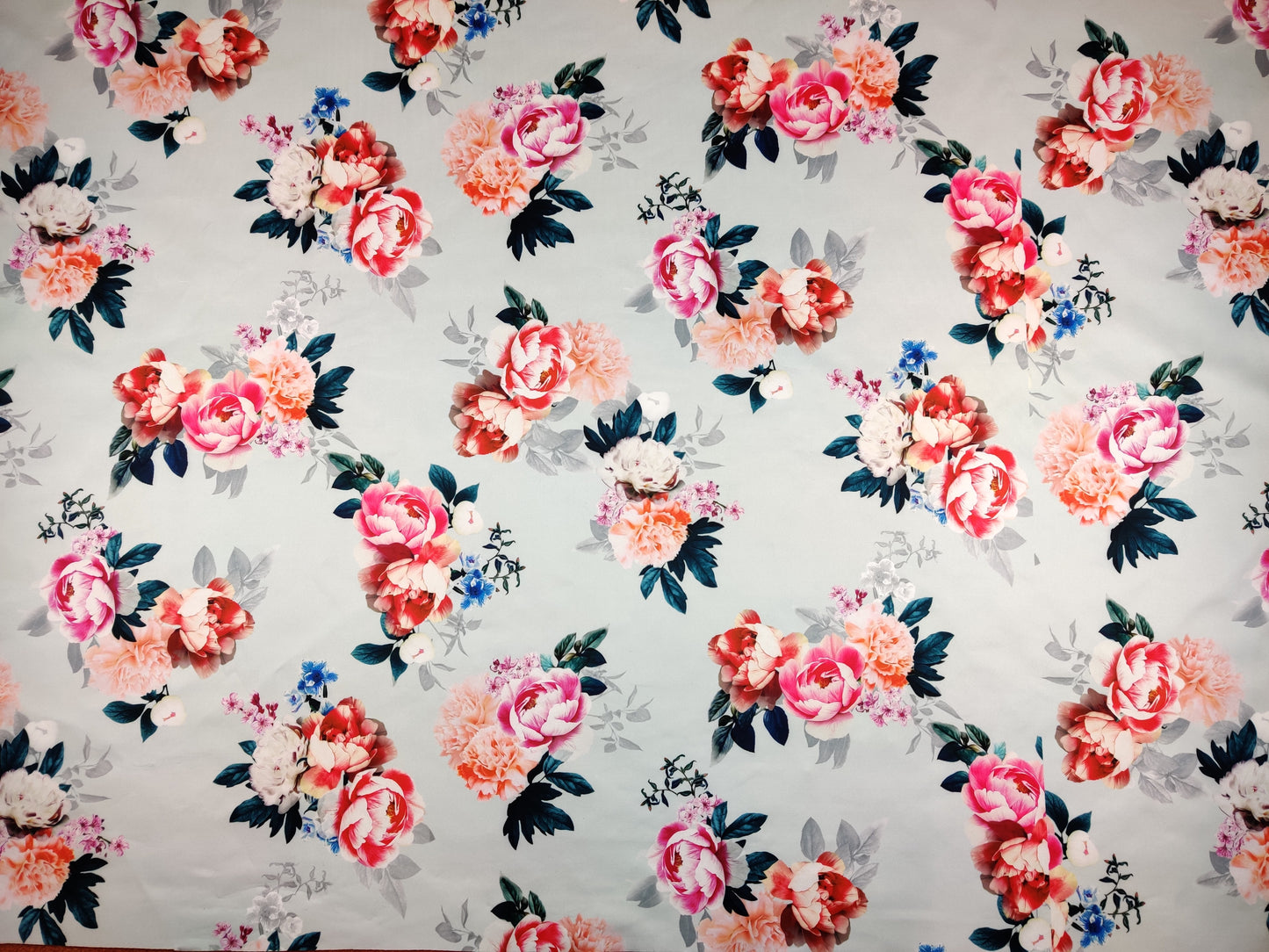 FS358_1 Rose Grey Floral | Fabric | Babywear, Daisy, Dress making, Fabric, fashion fabric, Floral, Jersey, Mint, Orange, Pink, Rompers, Scuba, Skirt, Stretch, Stretchy, Trousers | Fabric Styles