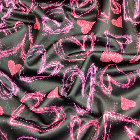 FS422 Sparkly Hearts | Fabric | drape, Fabric, fashion fabric, Heart, Hearts, purple, Scuba, sewing, Stretchy, Swim, Swimwear, Valentine, Valentines | Fabric Styles