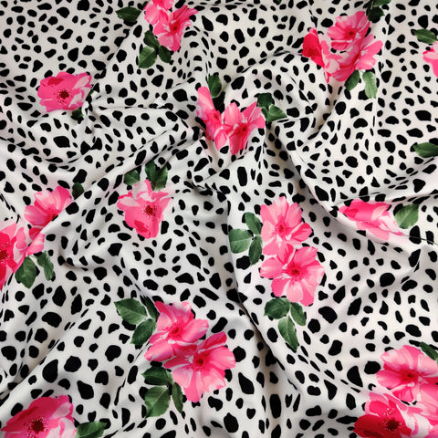 FS440 Dalmatian Floral | Fabric | Animal, Dalmatian, drape, Fabric, fashion fabric, Floral, Flower, Nude, Scuba, sewing, Stretchy | Fabric Styles