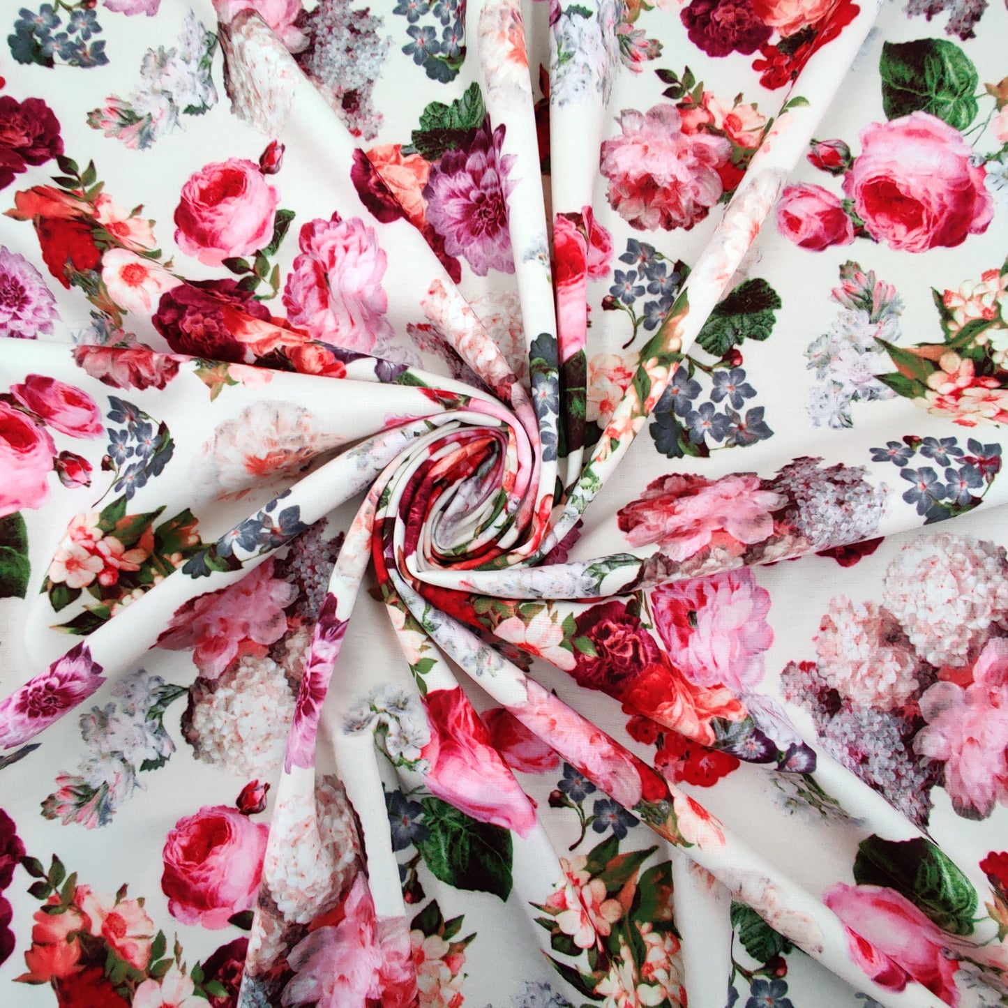 FS1155 Peony World Fabric Ponte Stretch Fabric ivory | Fabric | fabric, floral, Ivory, Pink, ponte | Fabric Styles