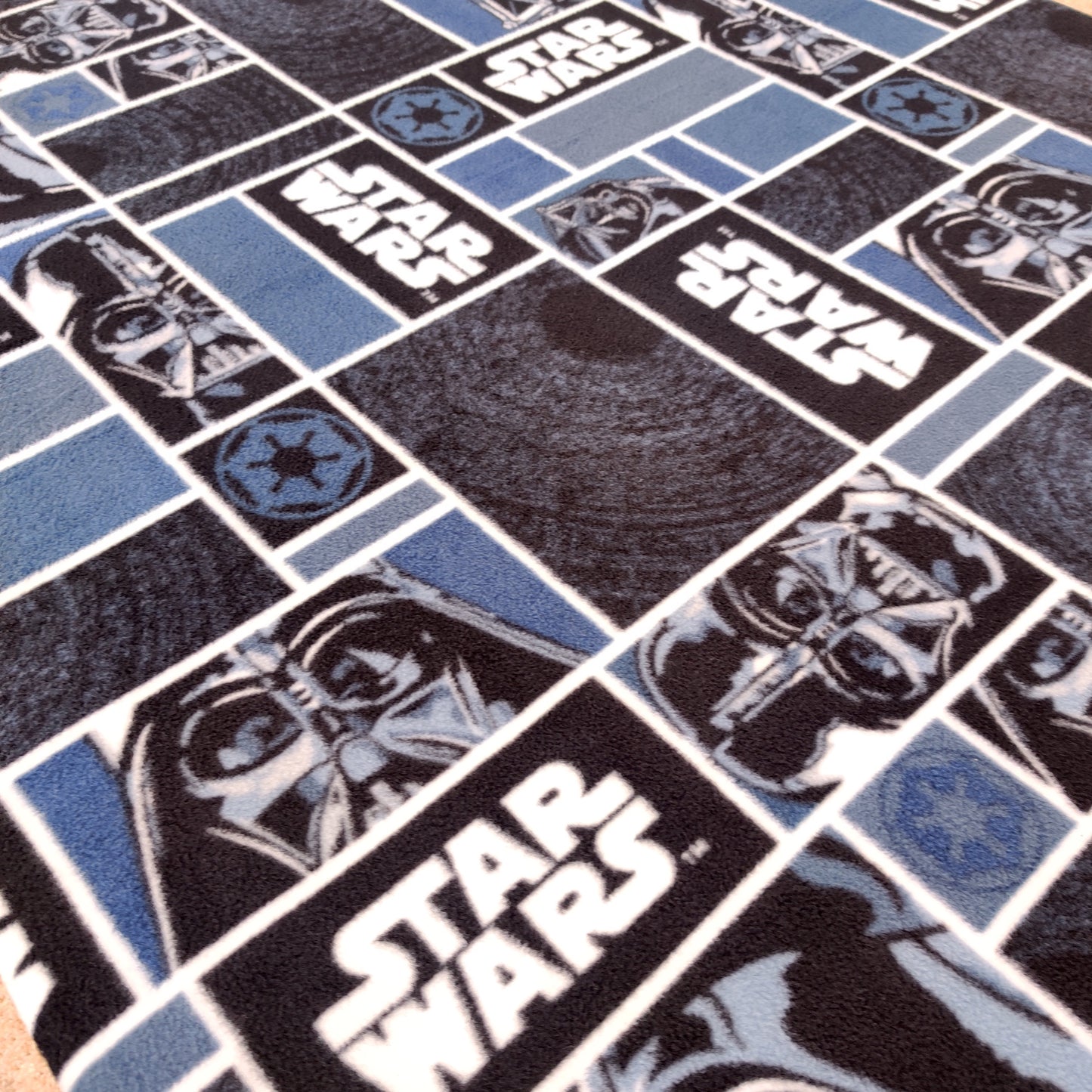 FS598_1 Darth Vader Star Wars Fleece Fabric Blue | Fabric | blue, Brand, Branded, Classic, Classics, Denim, drape, Fabric, fashion fabric, jersey, Light blue, making, Poly Fleece, Robot, sewing, Skirt, Star Wars, Stretchy, Watercolour | Fabric Styles