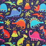 FS625 Dino World Navy Cotton | Fabric | Animal, Black, blue, Children, Cotton, Denim, Dino, Dinosaur, drape, Fabric, fashion fabric, Kids, Light blue, making, sewing, Skirt, Yellow | Fabric Styles