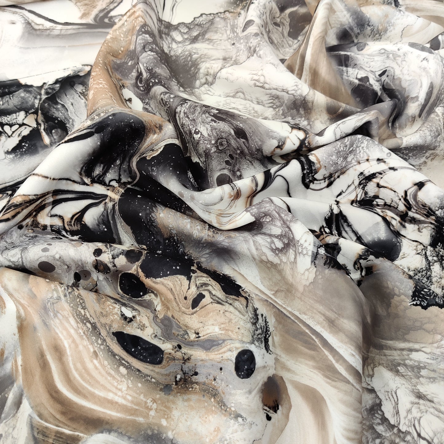 Tie Dye Marble Lightweight Scuba Stretch Fabric Black White
