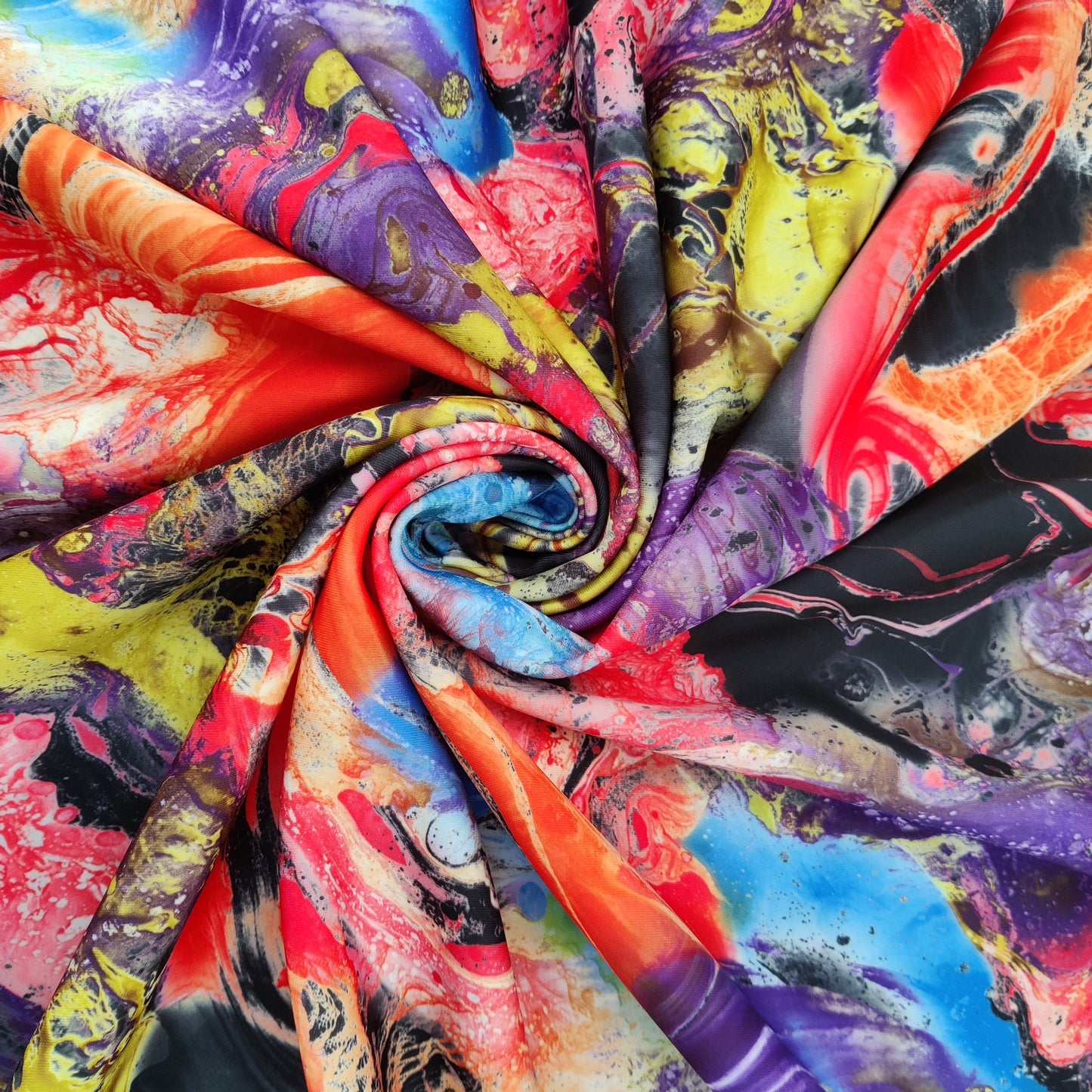 Tie Dye Marble Lightweight Scuba Stretch Fabric Black White