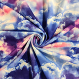 FS113 Clouds Tie Dye Scuba Velvet & Spandex Stretch Knit Fabric Blue Purple Pink Black