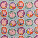 FS891_1 Peppa Pig Family Cotton | Fabric | Animal, Bob, Brand, Branded, Cartoon, Cartoon Network, Children, comic, comics, Cotton, Fabric, fashion fabric, George, hero, Kids, Light blue, logo, making, Mama Pig, Pappa, Pappa Pig, Peppa, Peppa Pig, Pig, Poppa Pig | Fabric Styles