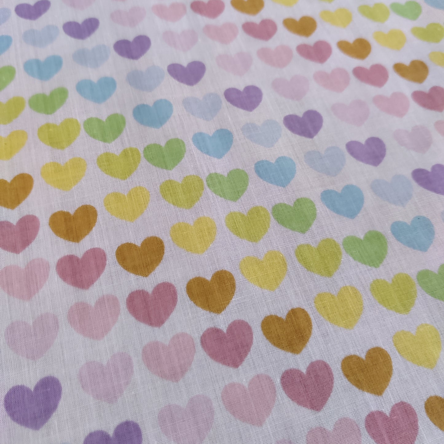 FS886 Pastel Rainbow Hearts Polycotton | Fabric | Children, Fabric, fashion fabric, Kid, Kids, making, Multicolour, Poly, Poly Cotton, Rainbow, Sale, sewing, Skirt, White | Fabric Styles