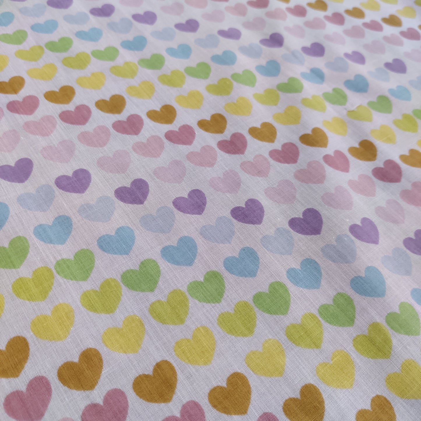 FS886 Pastel Rainbow Hearts Polycotton | Fabric | Children, Fabric, fashion fabric, Kid, Kids, making, Multicolour, Poly, Poly Cotton, Rainbow, Sale, sewing, Skirt, White | Fabric Styles