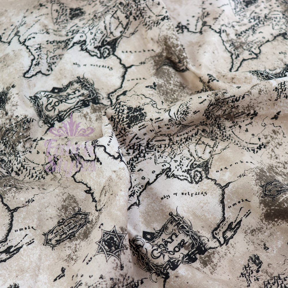 FS982_4 Lord The Of The Rings Middle Earth Map - Cotton | Fabric | Book, Brand, Branded, Characters, Children, comics, Cotton, Fabric, fashion fabric, Limited, Logo, Lord, Lord of the Rings, making, Movie, Ring, Rings | Fabric Styles