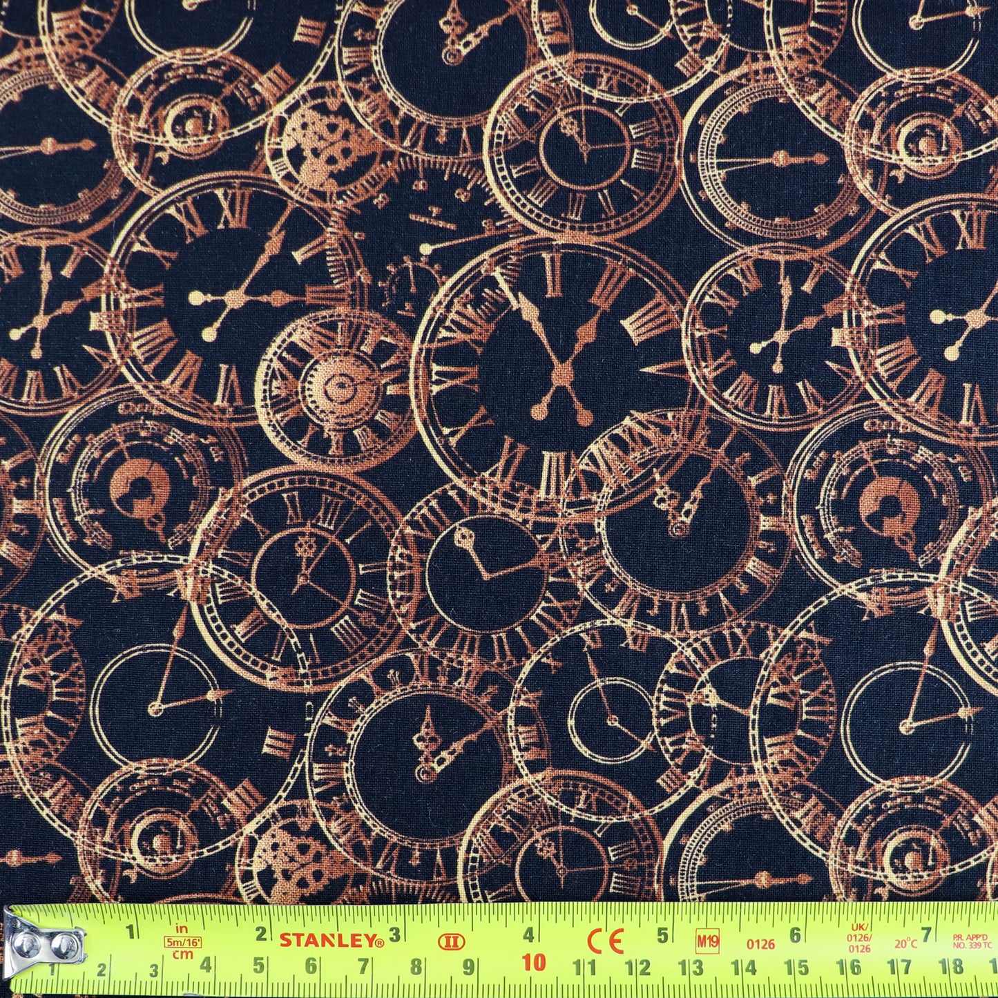 FS659 Steampunk Clocks Cotton Fabric Black | Fabric | blue, celebration, children's, Cotton, Fabric, fashion fabric, kids, sewing | Fabric Styles