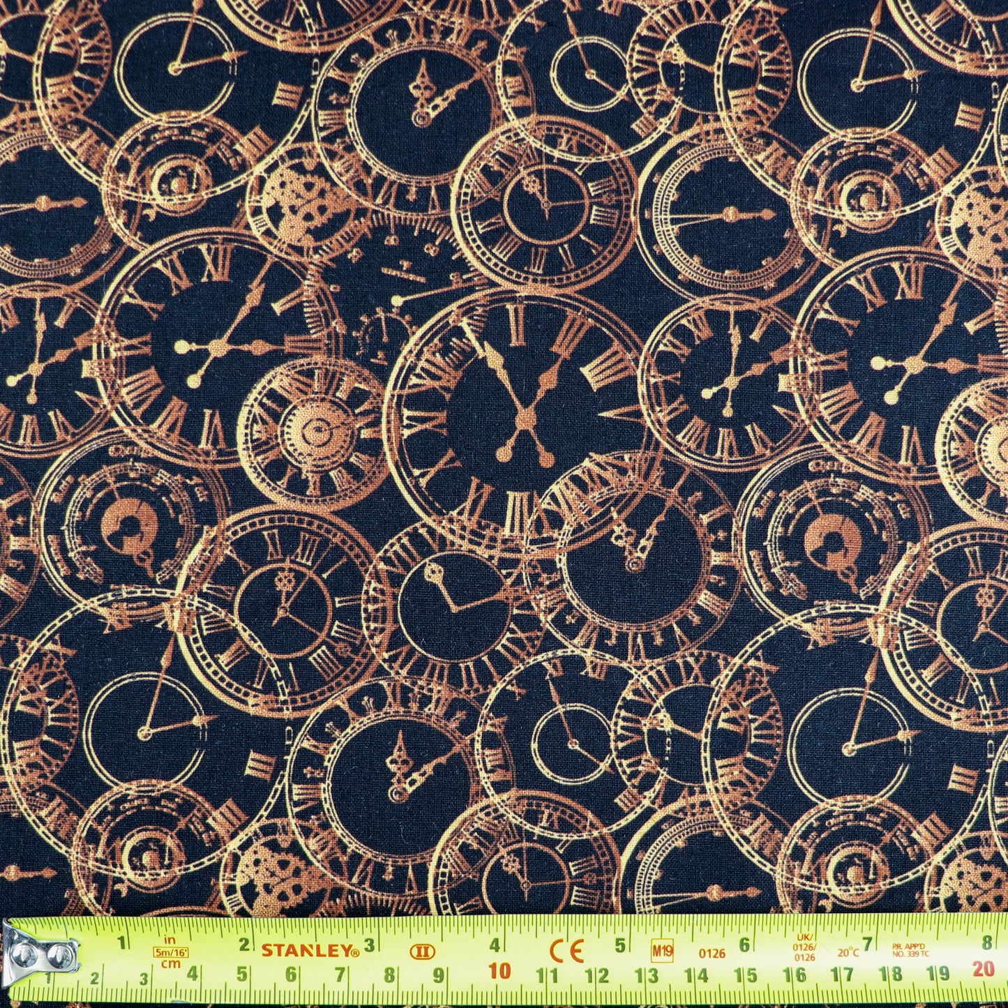 FS659 Steampunk Clocks Cotton Fabric Black | Fabric | blue, celebration, children's, Cotton, Fabric, fashion fabric, kids, sewing | Fabric Styles