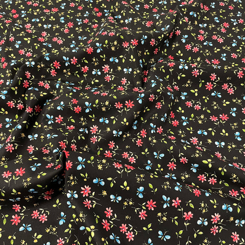 FS854_1 Black Small Floral Cotton Poplin | Fabric | Button, Buttons, Cotton, Cotton Poplin, drape, Fabric, fashion fabric, Floral, Flower, Kids, making, Rose, Roses, Sale, sewing, Skirt, Woven | Fabric Styles