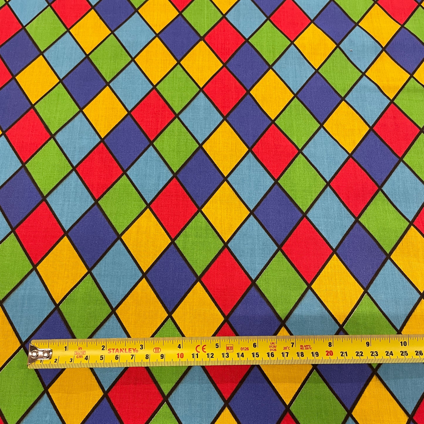 FS687_2 Royal Harlequin Polycotton | Fabric | Black, Check, drape, Fabric, fashion fabric, Harlequin, making, Multicolour, Poly, Poly Cotton, sewing, Skirt, Squares, Tartan, White | Fabric Styles