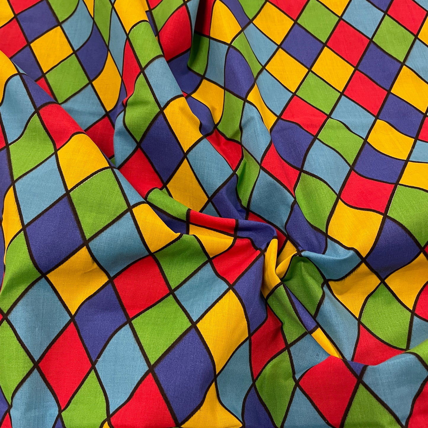 FS687_2 Royal Harlequin Polycotton | Fabric | Black, Check, drape, Fabric, fashion fabric, Harlequin, making, Multicolour, Poly, Poly Cotton, sewing, Skirt, Squares, Tartan, White | Fabric Styles