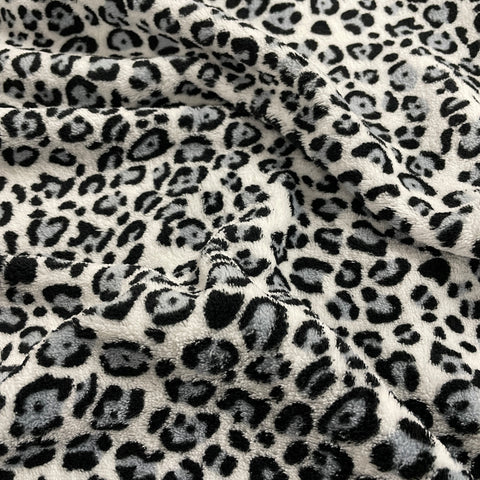 FS925_2 Leopard Cuddle Fleece Fabric Grey | Fabric | Animal, Bright, Brown, Check, Children, Comfort, Cuddle, Cuddle fleece, Cuddly, drape, Fabric, fashion fabric, Fleece, Kids, Leopard, making, Neon, Pets, Polar, Polar Fleece, Polyester, Rainbow, sewing, Skirt, White | Fabric Styles