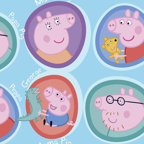 FS891_1 Peppa Pig Family Cotton | Fabric | Animal, Bob, Brand, Branded, Cartoon, Cartoon Network, Children, comic, comics, Cotton, Fabric, fashion fabric, George, hero, Kids, Light blue, logo, making, Mama Pig, Pappa, Pappa Pig, Peppa, Peppa Pig, Pig, Poppa Pig | Fabric Styles