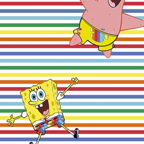 FS889_1 Sponge Bob Rainbow Stripe Cotton | Fabric | Bob, Brand, Branded, Cartoon, Cartoon Network, Children, comic, comics, Cotton, Fabric, fashion fabric, hero, Kids, Light blue, logo, making, nickelodeon, Pants, Pop, Rainbow, Sponge, Sponge Bob, Square | Fabric Styles