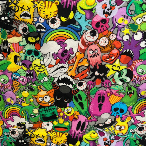 FS1106 Chilling Cuties Cotton Fabric | Fabric | Children, children's, Chilling, Cotton, Cuties, drape, Fabric, fashion fabric, Humming, Kids, making, Monster, Monsters, Monstor, Monstors, Rainbow, sewing, Skirt, Skull | Fabric Styles