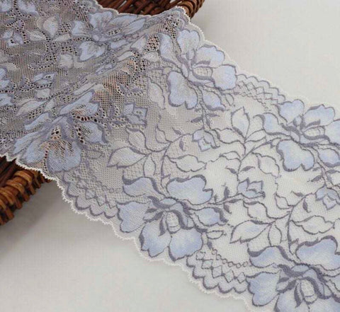 FS1147 White Floral Stretch Lace Trim | drape, Elastic, fashion fabric, haberdashery, Lace, making, rose, trimming, trimmings, White | Fabric Styles