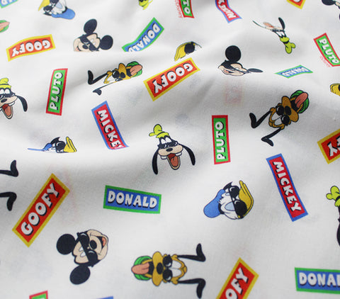 FS766_3 Disney Mickey & Friends | Fabric | blue, Brand, Branded, Children, Cotton, Denim, Disney, Donald, drape, Fabric, fashion fabric, Kids, Light blue, making, Mermaid, Mickey, Minnie, Mouse, Pink, sewing, Skirt | Fabric Styles