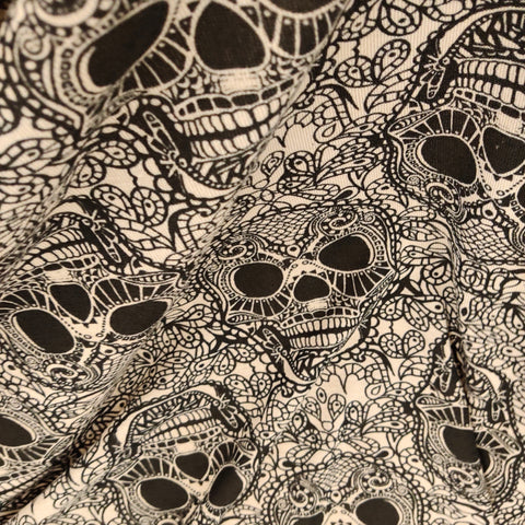 FS715_2 Skulls Knit Jersey Stretch Fabric Nude | Fabric | drape, elastane, Fabric, fashion fabric, Halloween, jersey, Knit, Knitwear, Loungewear, making, Polyester, sale, sewing, Skirt, Skull, Stretchy | Fabric Styles