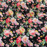 FS818_3 Black Floral Cotton Poplin | Fabric | Button, Buttons, Cotton, Cotton Poplin, drape, Fabric, fashion fabric, Floral, Flower, Kids, making, Rose, Roses, Sale, sewing, Skirt | Fabric Styles