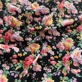 FS818_3 Black Floral Cotton Poplin | Fabric | Button, Buttons, Cotton, Cotton Poplin, drape, Fabric, fashion fabric, Floral, Flower, Kids, making, Rose, Roses, Sale, sewing, Skirt | Fabric Styles
