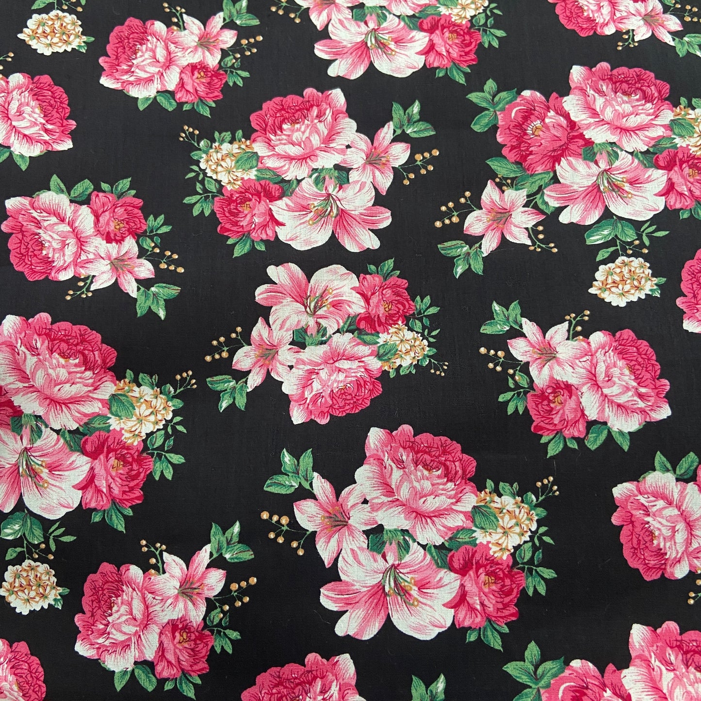 FS819_1 Black Floral Cotton Poplin | Fabric | Button, Buttons, Cotton, Cotton Poplin, drape, Fabric, fashion fabric, Floral, Flower, Kids, making, Rose, Roses, Sale, sewing, Skirt | Fabric Styles