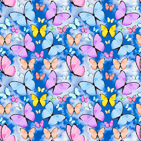 FS1186 Butterfly World Cotton Fabric Blue | Fabric | 100% Cotton, Animal, Animals, Butterflies, Cotton, drape, Fabric, fashion fabric, making, New, sewing, Tropical, Tropical Season, United kingdom | Fabric Styles