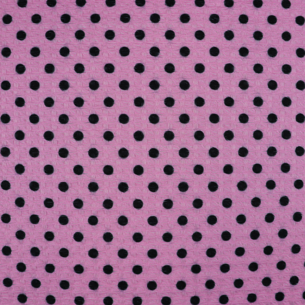Textured Waffle Jacquard Polka Dot Fabric – Pink & Black Stretch Dress Fabric