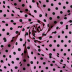 Textured Waffle Jacquard Polka Dot Fabric – Pink & Black Stretch Dress Fabric