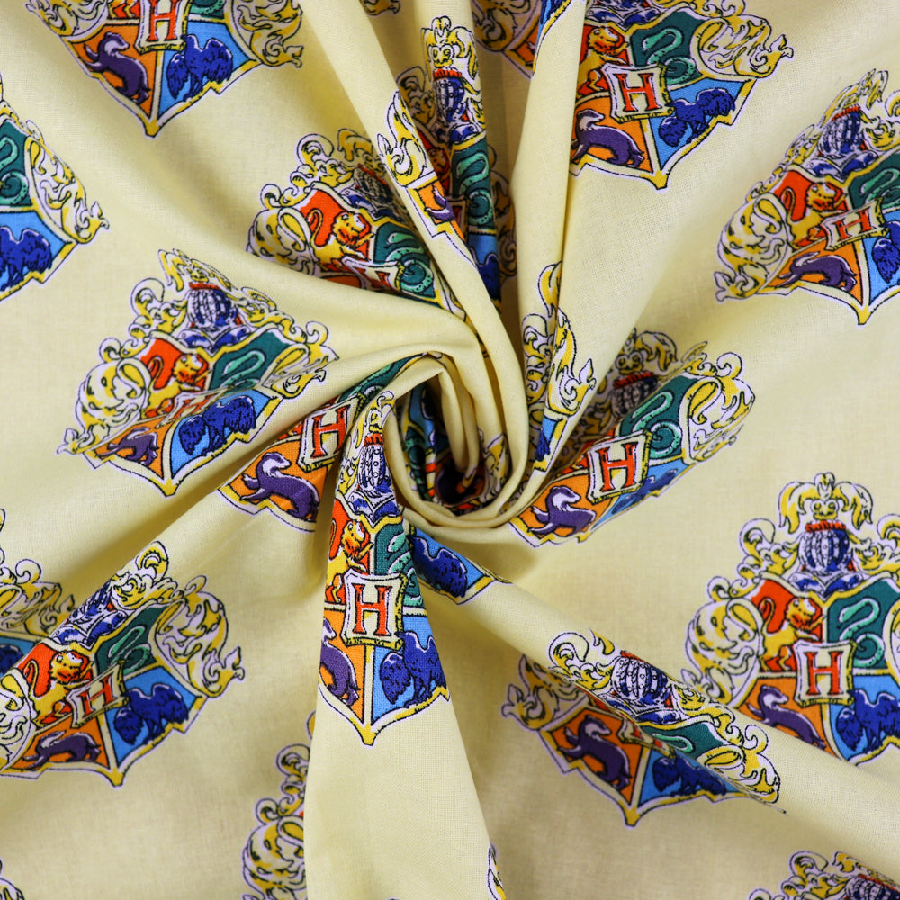 Harry Potter Hogwarts Crest Yellow Cotton Fabric 0.76 Metres