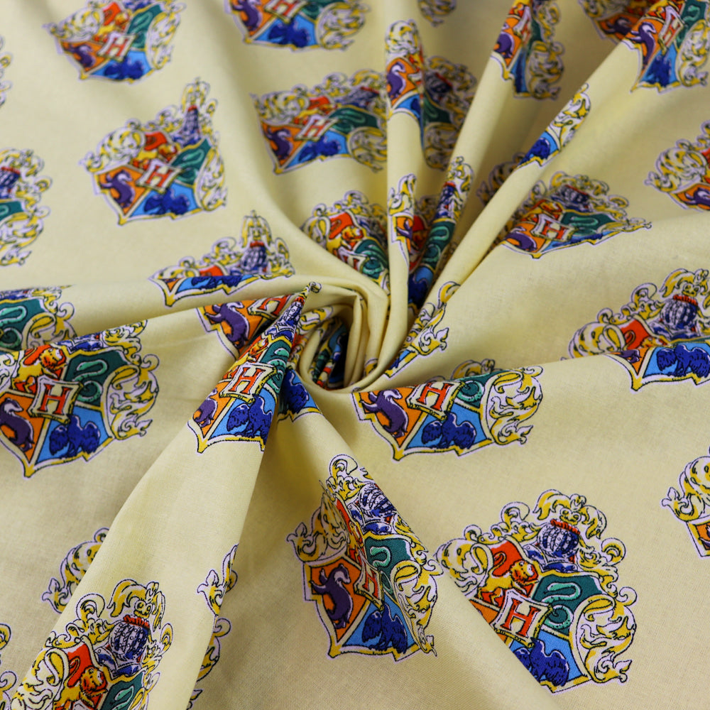 Harry Potter Hogwarts Crest Yellow Cotton Fabric 0.76 Metres
