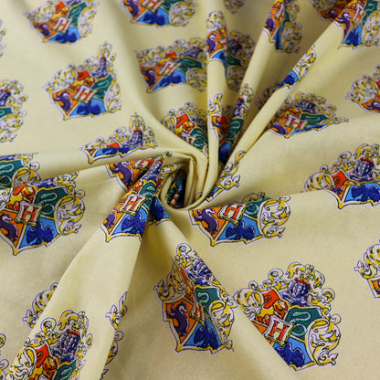 Harry Potter Hogwarts Crest Yellow Cotton Fabric 0.21 Metres