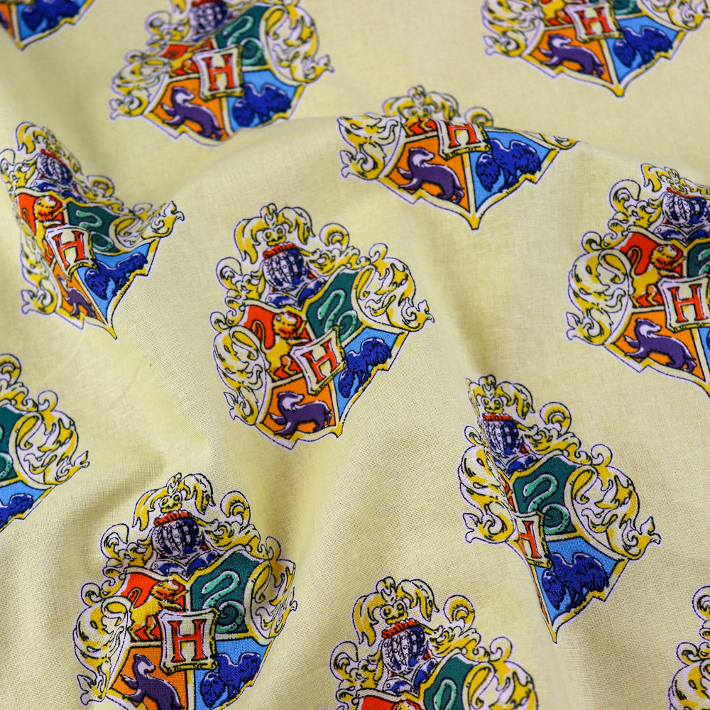 Harry Potter Hogwarts Crest Yellow Cotton Fabric 0.76 Metres