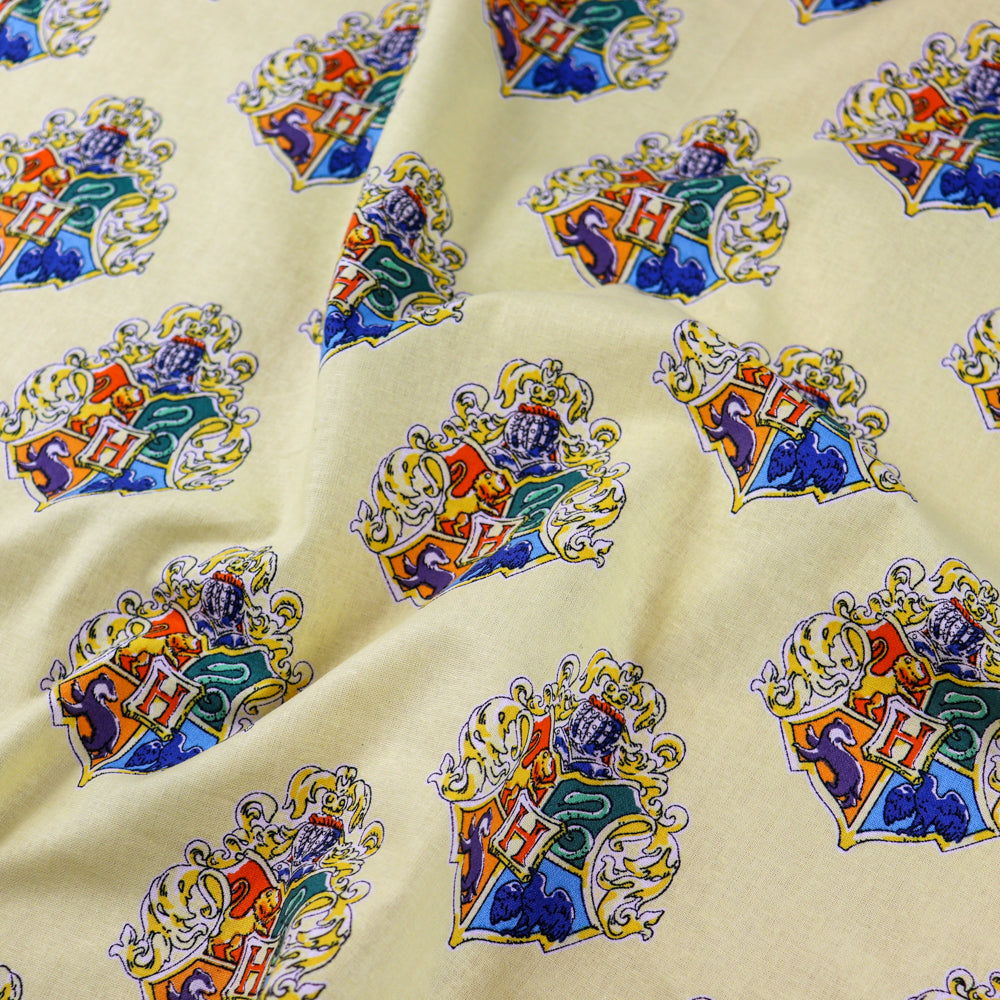Harry Potter Hogwarts Crest Yellow Cotton Fabric 0.76 Metres